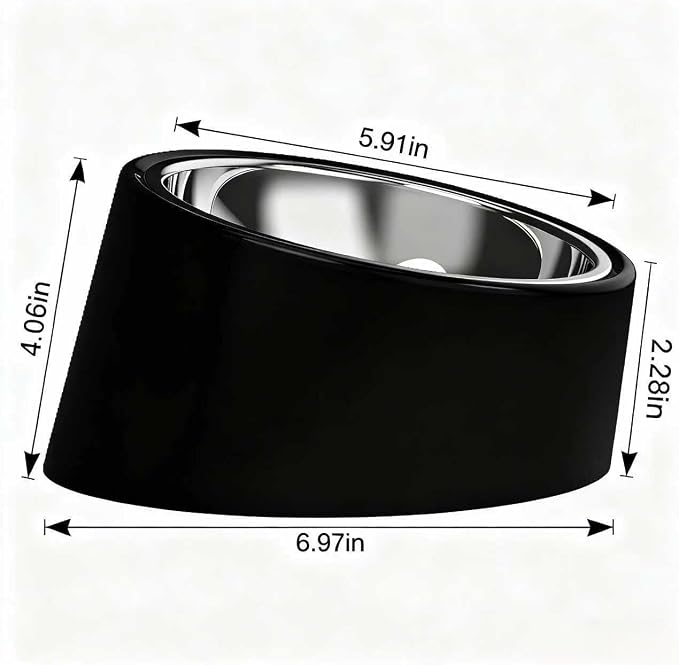 15° Tilted Dog Bowl for Small Dogs Flat-Faced Breeds - Anti-Choke Ergonomic Elevated Feeder Non-Slip Base - 2-in-1 Detachable Stainless Steel Food & Water Bowls - Classic Black Sleek Style (Ｍ, Black)