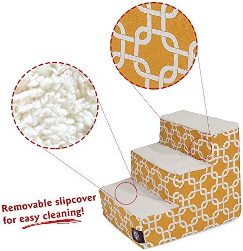 Majestic Pet 3 Step Portable Dog Stairs for Small Dogs to get on Bed Supports 25 lbs or Less – Dog Steps for High Bed with Machine Washable Cover – Pet Stairs for Cats Links Yellow