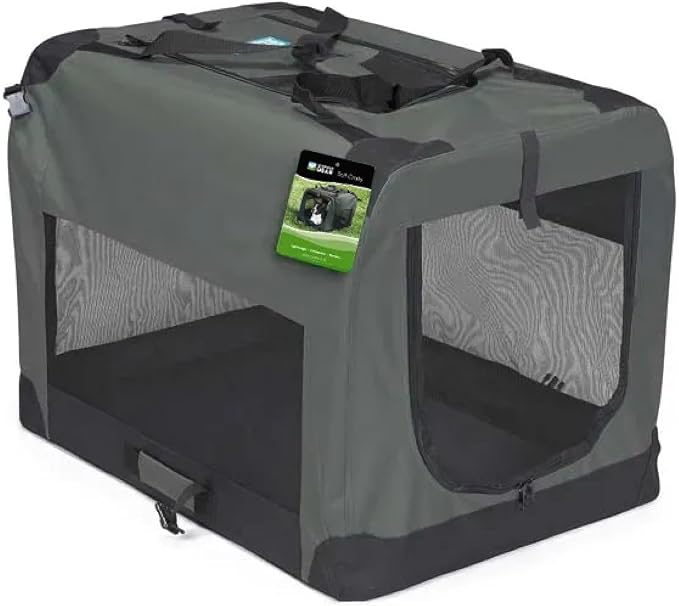 Dog Crate Soft Side Collapsible Charcoal Grey Sturdy Light Weight Portable Travel (Large 40" x 27" x 27")