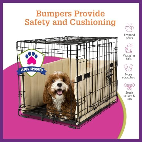 Pet Dreams Dog Crate Bumper & Mat Set- Patented Comfy Liner & Dog Tail Protector for Inside Crate, fits iCrate Cages 18, 24, 30, 36, 42, 48 Inches (Denim, Medium, 30“)