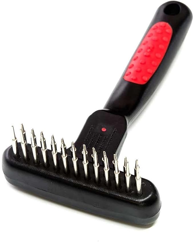 PUREPET Pro Dog Grooming Undercoat Deshedding Pin Rake Combs Fur and Coat Control (25 Tooth Magic Spring Rake)