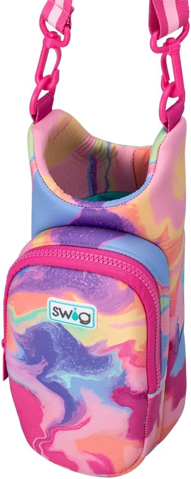 Swig Life Water Bottle Sling Bag, Water Bottle Holder with Adjustable Strap, Bottles Carrier Bag with Zippered Phone Pocket, Holds 36oz Bottles, Bottle Accessories (Candy Crush)