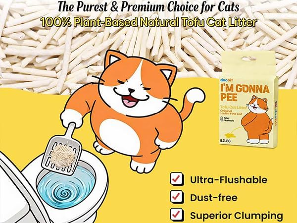 K-Brand DOOBIT, Cat Tofu Litter 22.8(5.7lb x 4pack),Natural,Clumping Litter,Non Toxic Low Tracking,1.5mm Fine Cut,Solubility in Water,Ultra Absorbent, Really Dust-Free,Less Scattering