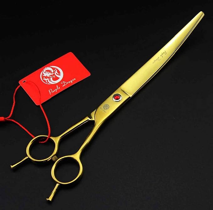 Purple Dragon 8.0" Titanium Multicolor Professional Pet Grooming Scissors Set,Straight & Thinning & Curved Scissors Shear with Bag for Dog Cat Grooming