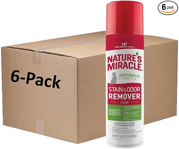 Nature's Miracle Advanced Stain and Odor Eliminator Foam Cat 17.5 Ounces, for Severe Cat Messes, Aerosol (1 CASE of 6 Individual 17.5 OZ CANS)