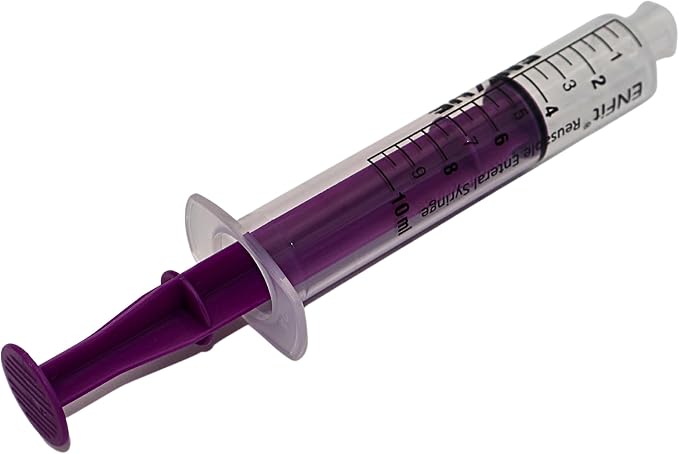 Envue ENFit 10mL Reusable O-Ring bFed Syringe for Tube Feeding, 25-Pack, Purple Plunger