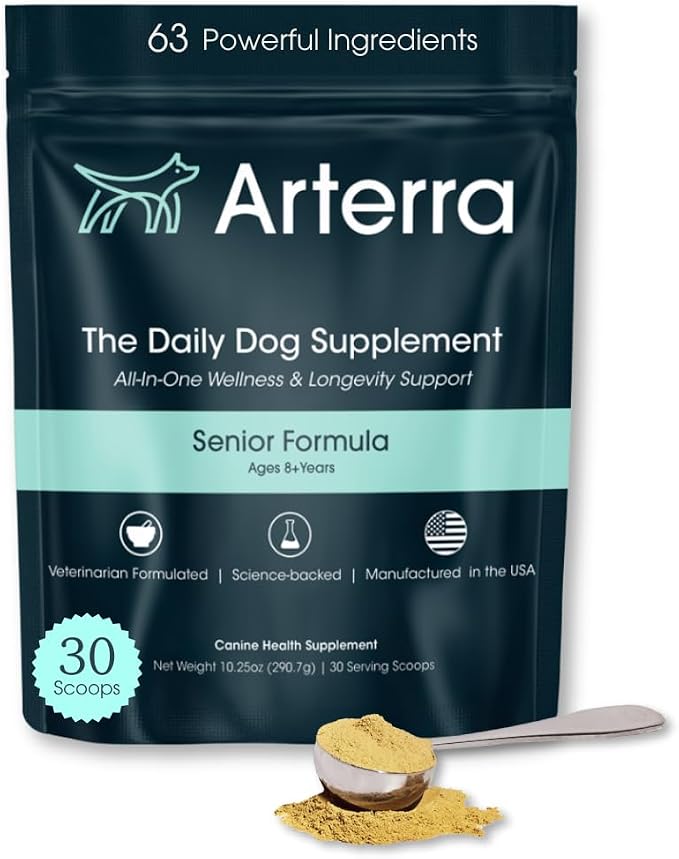 Senior Dog Powder Supplement & Food Topper – 63 Ingredients for Joint, Gut, Immune & Brain Health – Daily Longevity Multivitamin with Glucosamine, Probiotics, and Fish Oil | 30 Scoops