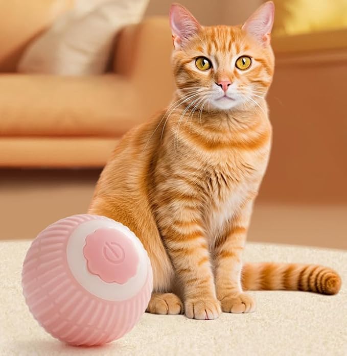 Smart Interactive Cat Toy Ball, Automatic Moving Cat Ball with Obstacle Avoidance, LED Light, Silicone Self-Rolling Cat Toy for Indoor Cats, Stimulate Hunting Instinct, Relieve Boredom (Pink)