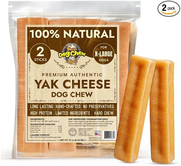 Tibetan Dog Chew Yak Cheese Sticks - Natural Treats for Extra Large Dogs, Long-Lasting, Easy Digest, Perfect for Aggressive Chewers, Grain and Gluten-Free, 2 Durable Chews