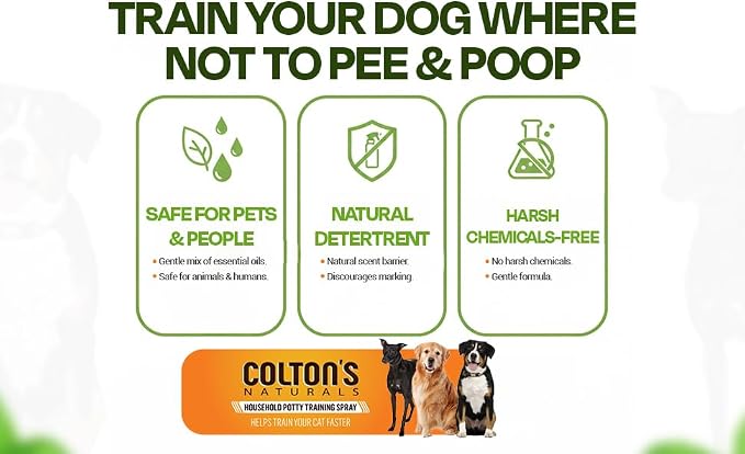 NO Pee No Poop Dog Potty Training Spray, 100% Natural - Non- Toxic Spray to Prevent Peeing & Pooping- Natural No Urine Marking Scent Corrector - Colton's Prevents Canine Peeing Indoor Outdoor-
