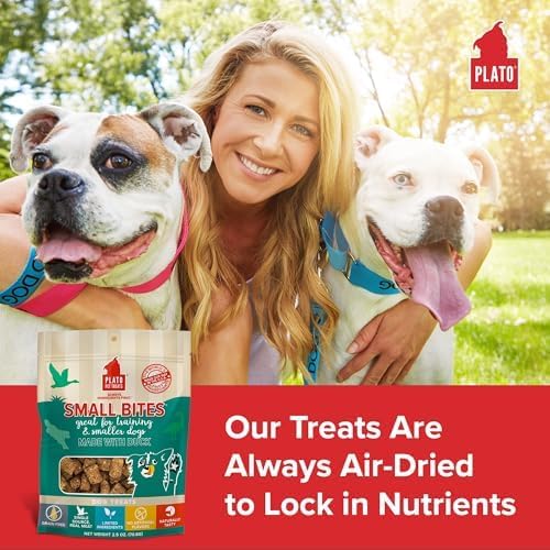 PLATO Pet Treats Small Bites - Air-Dried Training Treats for Dogs - Supports Healthy Digestion - Limited Ingredients - Duck 6oz - 2 Pack