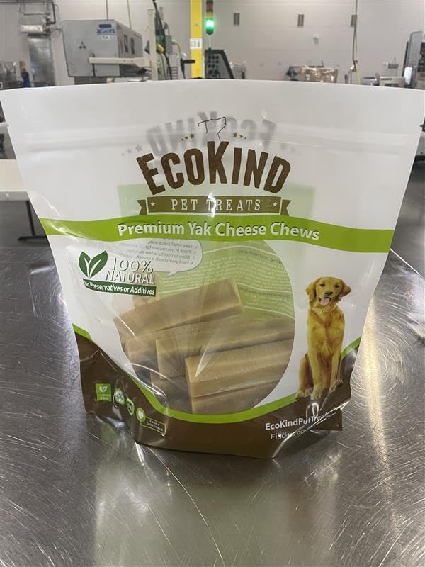 EcoKind Yak Cheese Himalayan Dog Chews, Yak Chews for Large Dogs, Long Lasting Bone for Aggressive Chewers, Only 3 Ingredients, Natural High Protein Dog Treats, No Additives, Large - 8+ Chews (2 lbs)