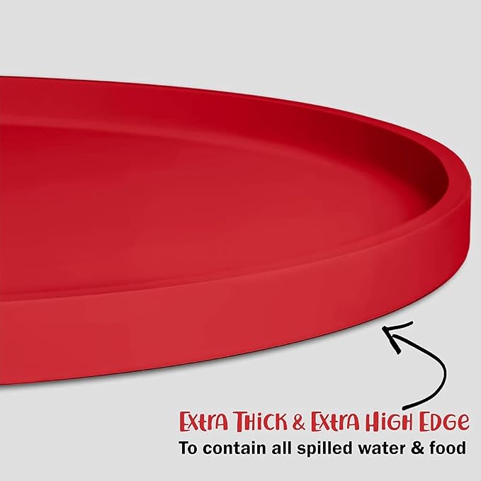 DogBuddy Dog Food Mat - Waterproof Dog Bowl Mat, Silicone Pet Mat for Food and Water Bowls, Nonslip Pet Feeding Mat With Edges, Dogs Food Mats For Floors, Puppy Supplies (Small, Red)