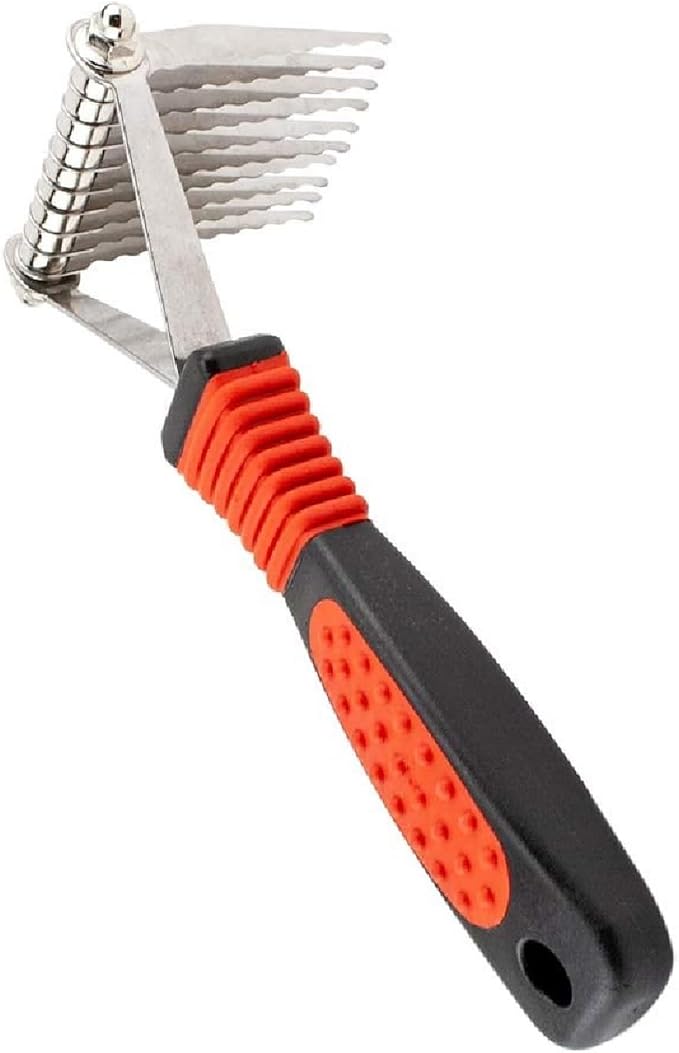 PUREPET Pro Dog Grooming Undercoat Deshedding Pin Rake Combs Fur and Coat Control (10 Blade Dematting Rake)