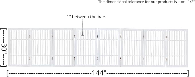 Urnporium Pet Dog Gate Freestanding, Strong Durable Folding Wooden Fence, Portable Acacia Hardwood Safety Barrier for Indoor & Outdoor Use (White Pet Gate, 8 Panel 30" Tall)