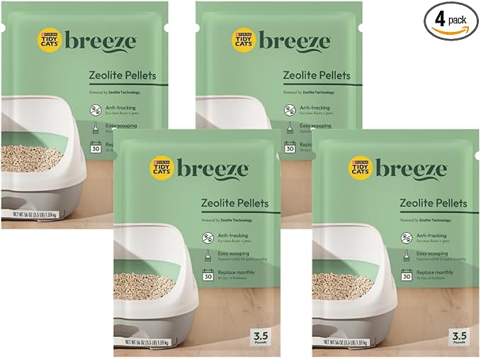 Purina Tidy Cats Breeze Pellets, 3.5 lbs (Pack of 4), Unscented, Recycled Paper, Low-tracking, 99.9% Dust-free, Multi-cat