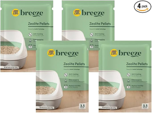 Purina Tidy Cats Breeze Pellets, 3.5 lbs (Pack of 4), Unscented, Recycled Paper, Low-tracking, 99.9% Dust-free, Multi-cat