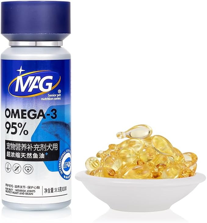 MAG Fish Oil for Dogs Omega 3 Supplement - IFOS Certified,EPA+DHA 450mg per Capsule,Pure Peruvian Anchovy Capsules, 100 Count for Allergy Itch Relief, Shedding, Joint, Heart & Immune Support