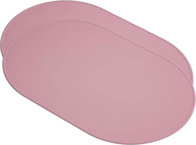 LINE+ARC Waterproof, Stain-Resistant, Heat-Safe Silicone Degrē Placemats (20.5x13, Set of 2 Rose) 3mm-High Rim Adults Babies Easy-to-Clean Washable Oval Modern Non-Slip Dining Table Mats