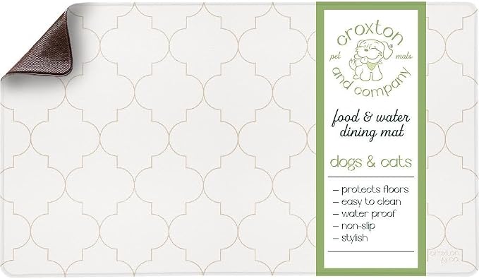 CROXTON & CO. Non-Slip Faux Leather Pet Feeding Mat for Dog Bowls | Large Bowl Mat for Food and Water | Durable, Easy-to-Clean Pet Food Mat for Floors | Size: 16.5"x28"