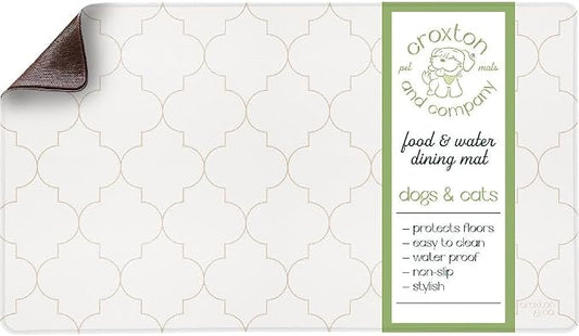 CROXTON & CO. Non-Slip Faux Leather Pet Feeding Mat for Dog Bowls | Large Bowl Mat for Food and Water | Durable, Easy-to-Clean Pet Food Mat for Floors | Size: 16.5"x28"
