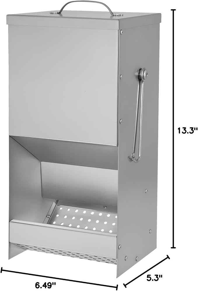 Rabbit Feeders Automatic for Cages,5 Pound Large Metal Trough Feeder with Lid Galvanized Steel Outdoor Bunny Food Dispenser for Rabbits Chicken Guinea Pig Pet and Other Small Animals