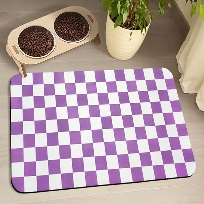 Dog Food Mats for Floors Waterproof, Pet Water Bowl Mats Pet Feeding Absorbent Placemats Plaid 16 * 24 inch
