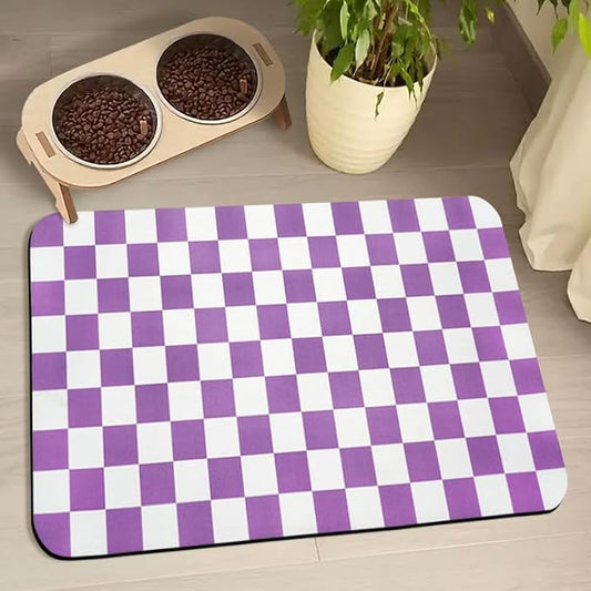 Dog Food Mats for Floors Waterproof, Pet Water Bowl Mats Pet Feeding Absorbent Placemats Plaid 12 * 20 inch