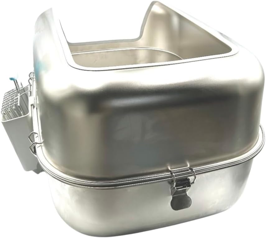 Extra Large Stainless Steel Cat Litter Box with High Sided Enclosure, Odor Resistant Metal Litter Pan, Non-Stick Easy Clean, Includes Scoop & Holder, Leakproof Anti-Scatter Design