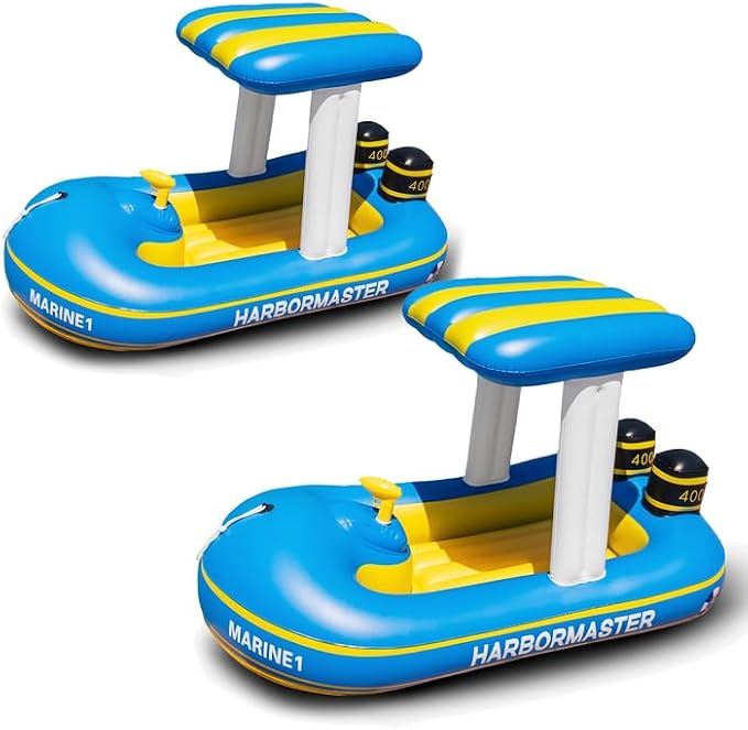 Police Boat Inflatable Pool Floats Kids, Toddler Harbor Master Police Patrol Inflatable Boat Pool Float Ride On, Fun Water Toy Squirter Pool Toy, Police & Fire Rescue Theme Pool Raft for Boys, Girl