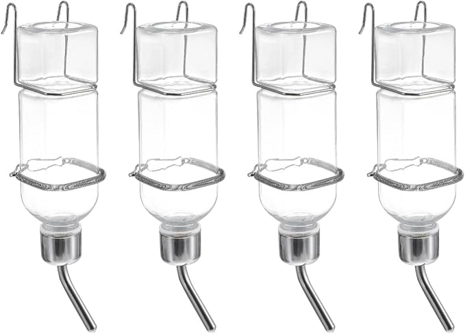 Mipcase Rabbit Water Bottle 4 Pack with Hooks and Springs Hanging Pet Drinking Bottle for Bunny Guinea Pig Water Dispenser Leak-Proof Small Animal Feeder 2.16 X 4.09 X 9.05 in