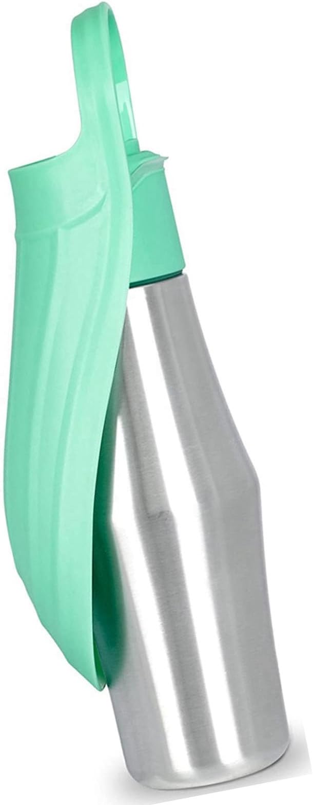 Portable Dog Water Bottle with Dispenser, 750ml Stainless Steel Travel Cup and Collapsible Water Bowl for Outdoor Activities, Walking,Hiking, Road Trips (Light Green)