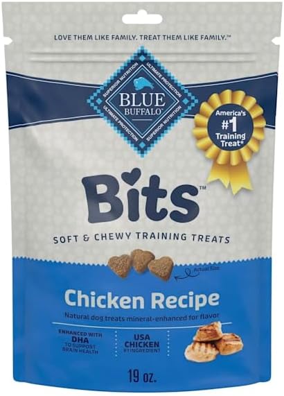 Blue Buffalo Bits Chicken Soft & Chewy Dog Treats, Bite-Sized for Training, Made with Real Chicken & Enhanced with DHA, Heart-Shaped Dog Treats, Made in the USA with Natural Ingredients, 19 oz.