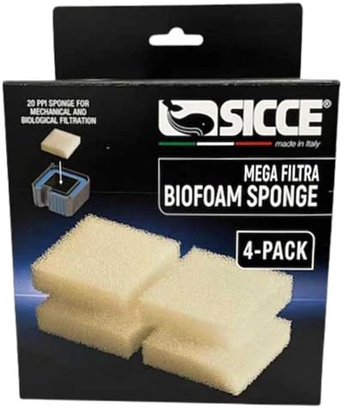 Sicce MEGA Filtra Replacement Filter Media Premium Biological & Mechanical Aquarium Filtration (BioFoam Sponge (2-Pack))