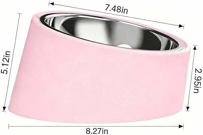 15° Tilted Dog Bowl for Medium Dogs & Flat-Faced Breeds - Anti-Choke Ergonomic Elevated Feeder Non-Slip Base - 2-in-1 Detachable Stainless Steel Food (Ｌ, Pink)