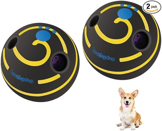 Wobble Giggle Ball for Dogs Durable Interactive Dog Toys for Small Medium Large Dogs (Black/Yellow, XL/5.12 inch)