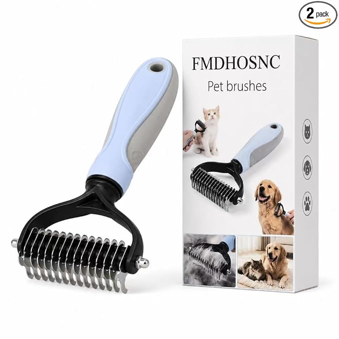 Dog Brushes Double Sided Pet Grooming Brush, 2026 New Hurtless Shedding Dematting Undercoat Rake for Dogs and Cats, Upgrade Matt Remover Detangler for Long Thick Haired Pets (2)