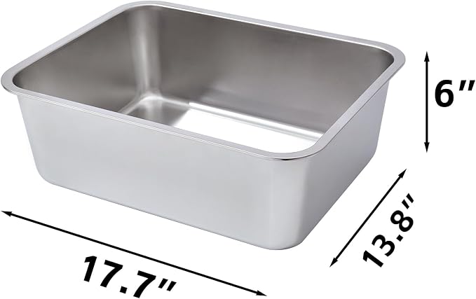 Stainless Steel Litter Box 2 Pack，Metal Litter Box,Cat Litterbox | Easy to Clean，Supplies for Kitten, Kitty, Medium Cat，Rabbit, 6" High Side Stainless Steel LitterBox, No Smell