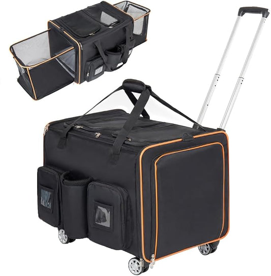 2 in 1 Large Rolling Cat Carrier for 2 Cats, Expandable Double Pet Carrier with Wheels, Removable Divider, Travel Crate for Car/Camping/Vet