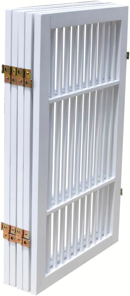 Urnporium Pet Dog Gate Freestanding, Strong Durable Folding Wooden Fence, Portable Acacia Hardwood Safety Barrier for Indoor & Outdoor Use (White Pet Gate, 5 Panel 30" Tall)