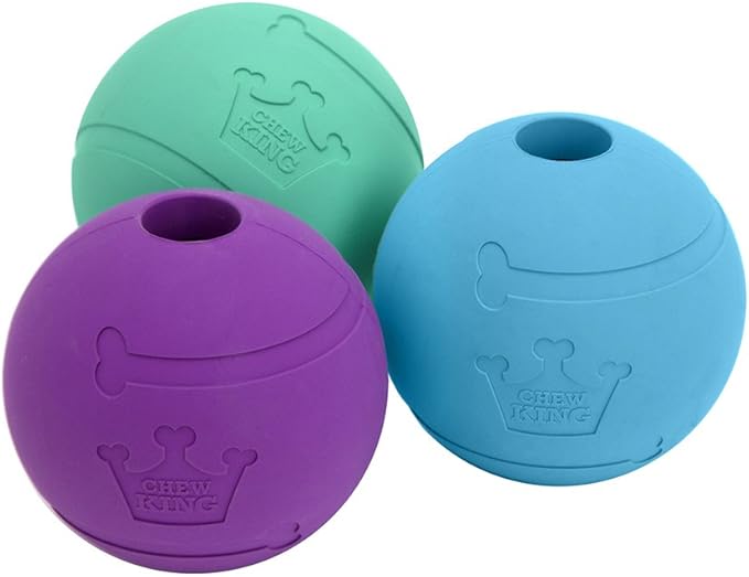Chew King Fetch Balls Extremely Durable Natural Rubber Toy 3 inch Balls Pack of 3 and Glowing Fetch Ball Dog Ball Toys 3 Inch Pack of 2