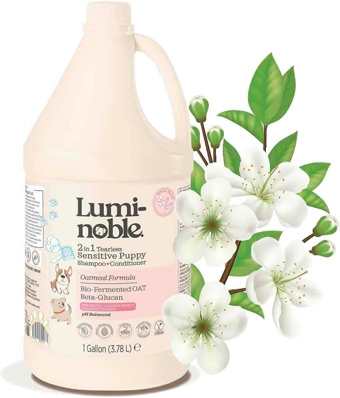 2in1 Hypoallergenic Dog Shampoo & Conditioner, Tearless Dog Wash for Puppies with Oatmeal & Collagen Formula, Itchy Skin Relief, White Musk Scent, Moisturizing & Skin Sensitive Friendly, 1 Gallon