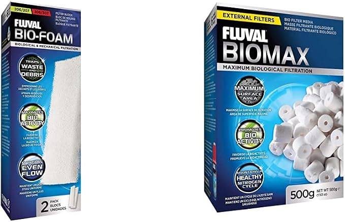 Fluval Foam Filter Block (204/205/306 & 304/305/306)- 2-Pack Biomax Bio Rings - 500 grams/17.63 Ounces