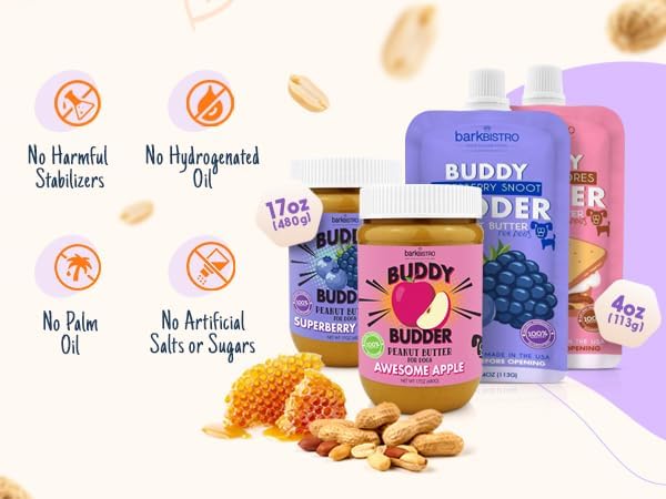 BUDDY BUDDER Pumpkin Pup + Ruff Ruff Raw Red Dog Enrichment Mat Combo, 100% All Natural Peanut Butter, Healthy Dog Treats, Made in USA (Set of 2 / 17oz Jars + Lickmat)