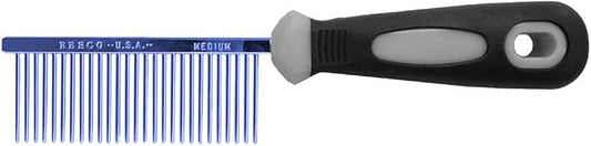 Resco Professional Anti-Static Dog, Cat, Pet Comb for Grooming, Steel Pins, Medium Tooth Spacing, Candy Blue