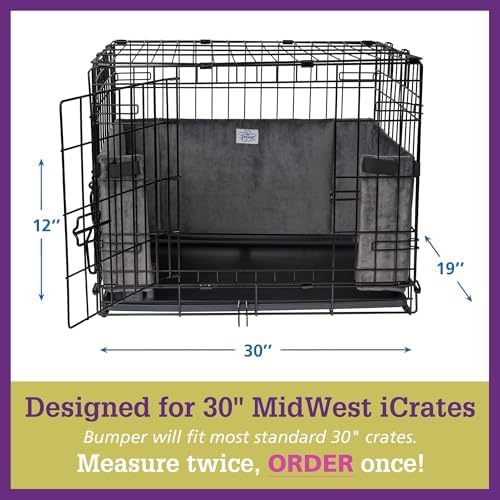 Pet Dreams Dog Crate Bumper & Mat Set- Patented Comfy Liner & Dog Tail Protector for Inside Crate, fits iCrate Cages 18, 24, 30, 36, 42, 48 Inches (Denim, Medium, 30“)
