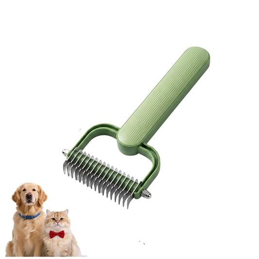 Double Sided Dematting Comb for Dogs & Cats, Undercoat Rake Pet Brush for Long Hair, Deshedding Dog Brush Removes Tangles Knots and Loose Fur, Pet Grooming Tool (Green)