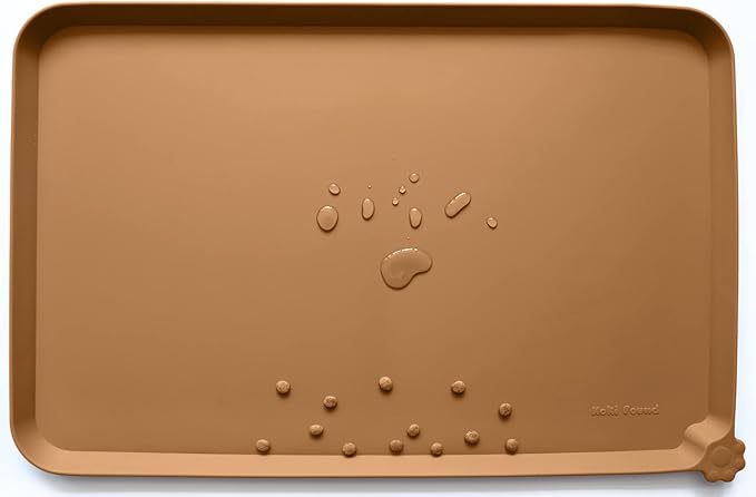 Hoki Found L Silicone Non Slip Pet Dog Cat Bowl Mats - Placemat - Feeding Mat - Waterproof - For Carpet - Butterscotch