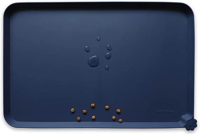Hoki Found XX-Large Silicone Pet Feeding Mats - Non Slip Dog Cat Bowl Placemats - Waterproof, Carpet Safe - French Navy