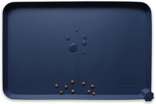 Hoki Found XX-Large Silicone Pet Feeding Mats - Non Slip Dog Cat Bowl Placemats - Waterproof, Carpet Safe - French Navy